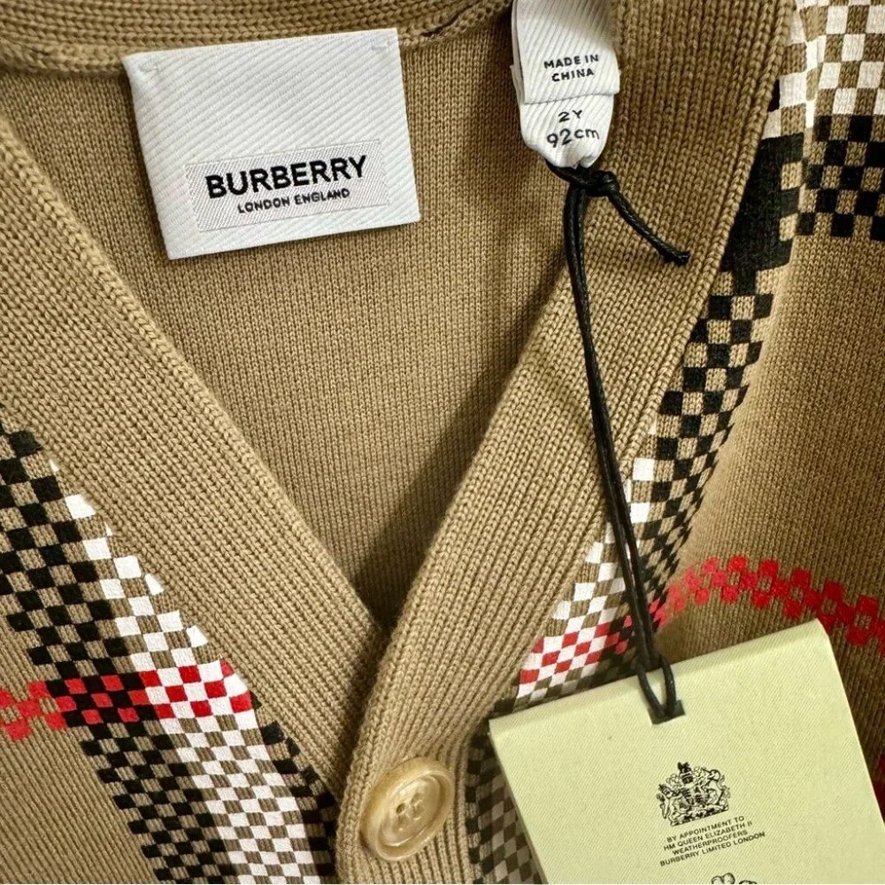 NWT Authentic  Burberry Kids Wool-Blend Check Cardigan - Picture 4 of 7